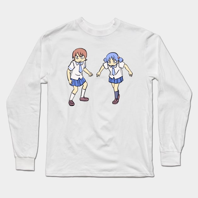 I draw that scene of tough looking yuuko and mio / funny nichijou meme Long Sleeve T-Shirt by mudwizard